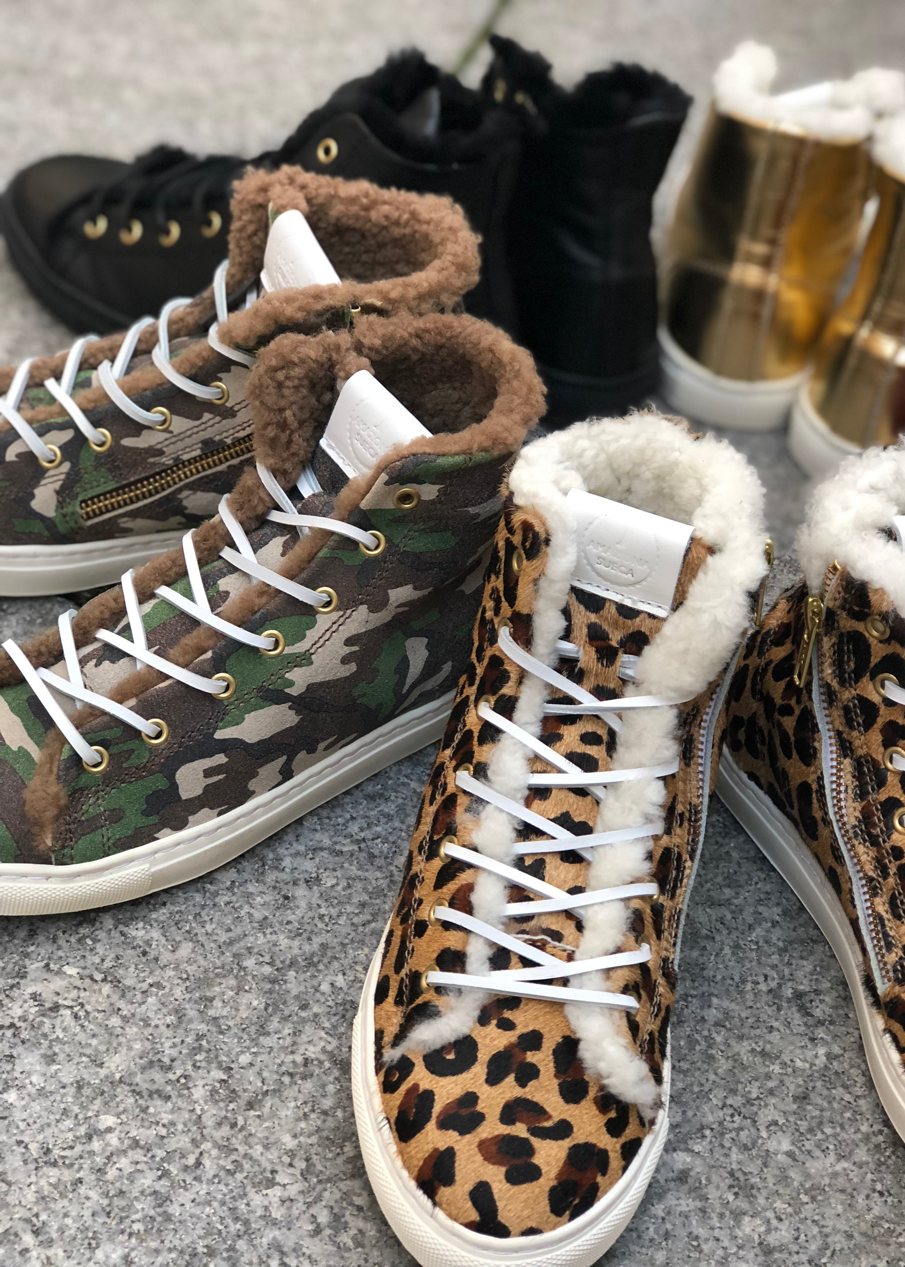 Shearling Lined High Top Sneakers - Camouflage Suede