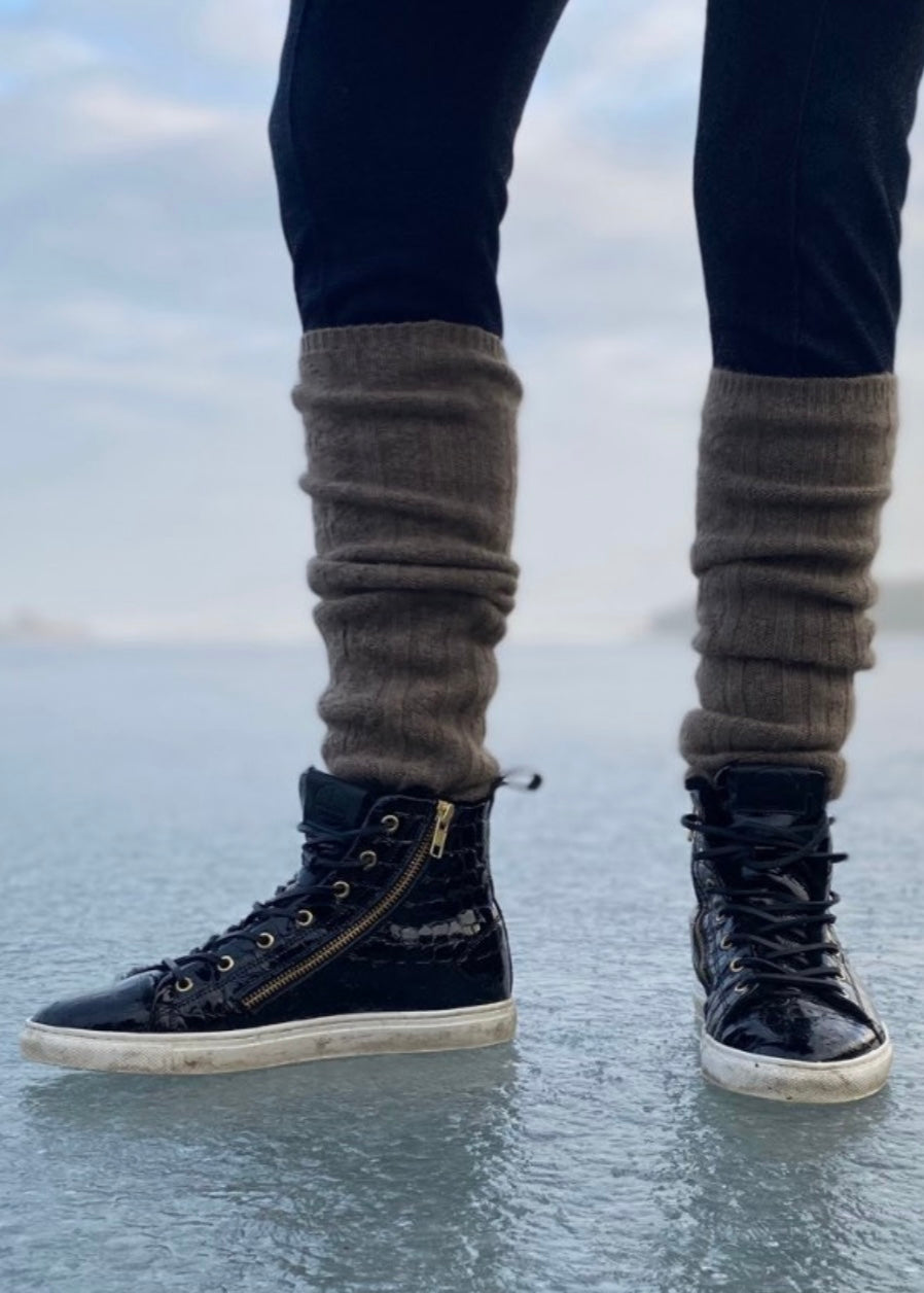 Shearling Lined High Top Sneakers – Black Croco Gloss