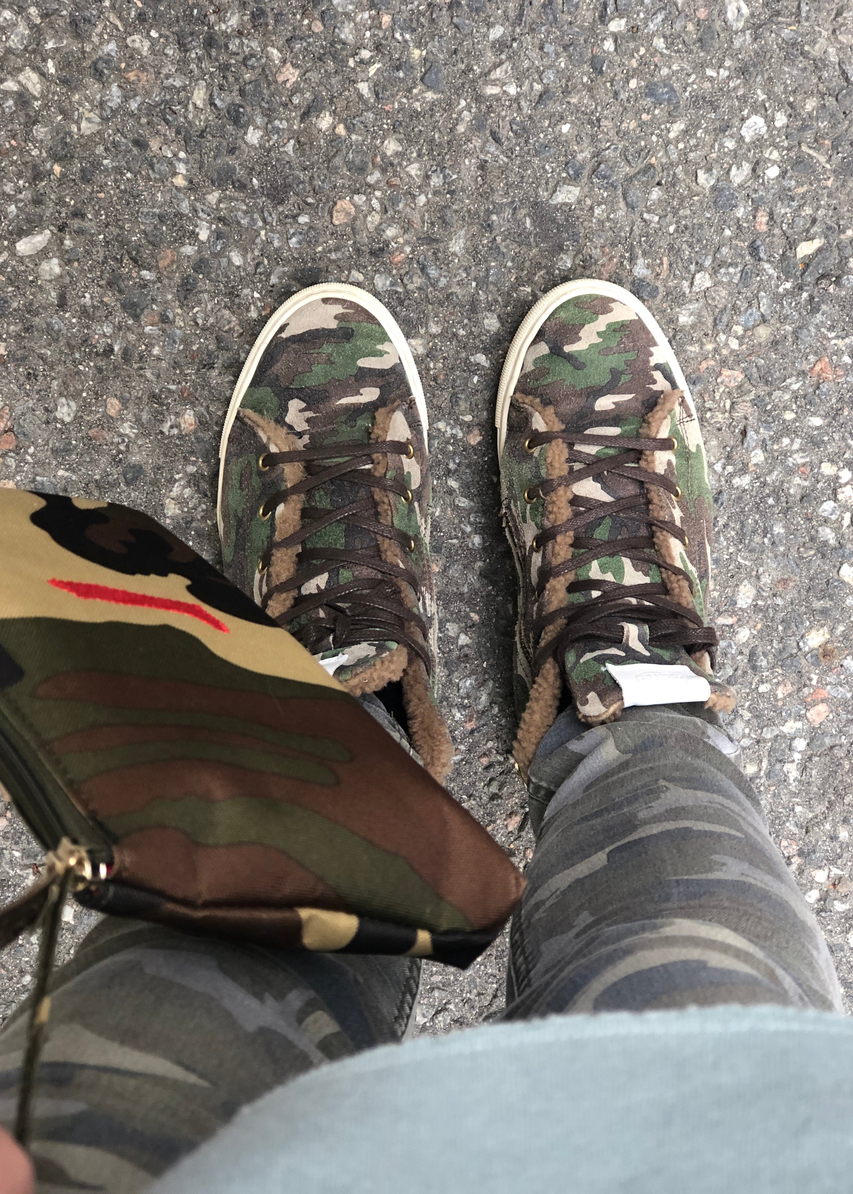 Shearling Lined High Top Sneakers - Camouflage Suede