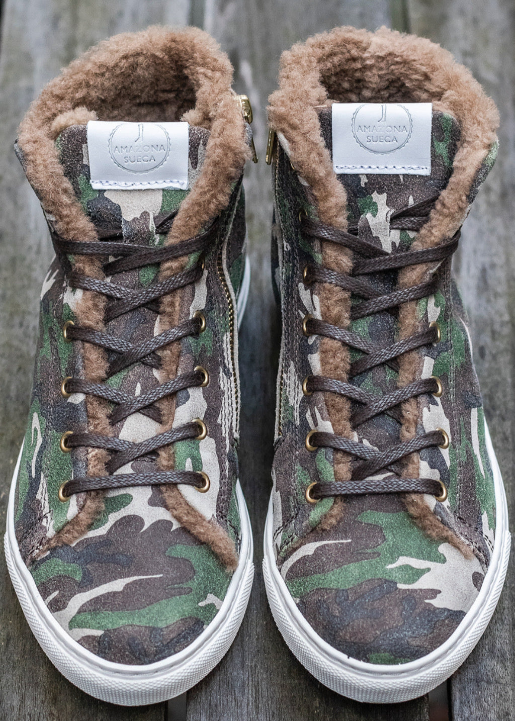 Shearling Lined High Top Sneakers - Camouflage Suede