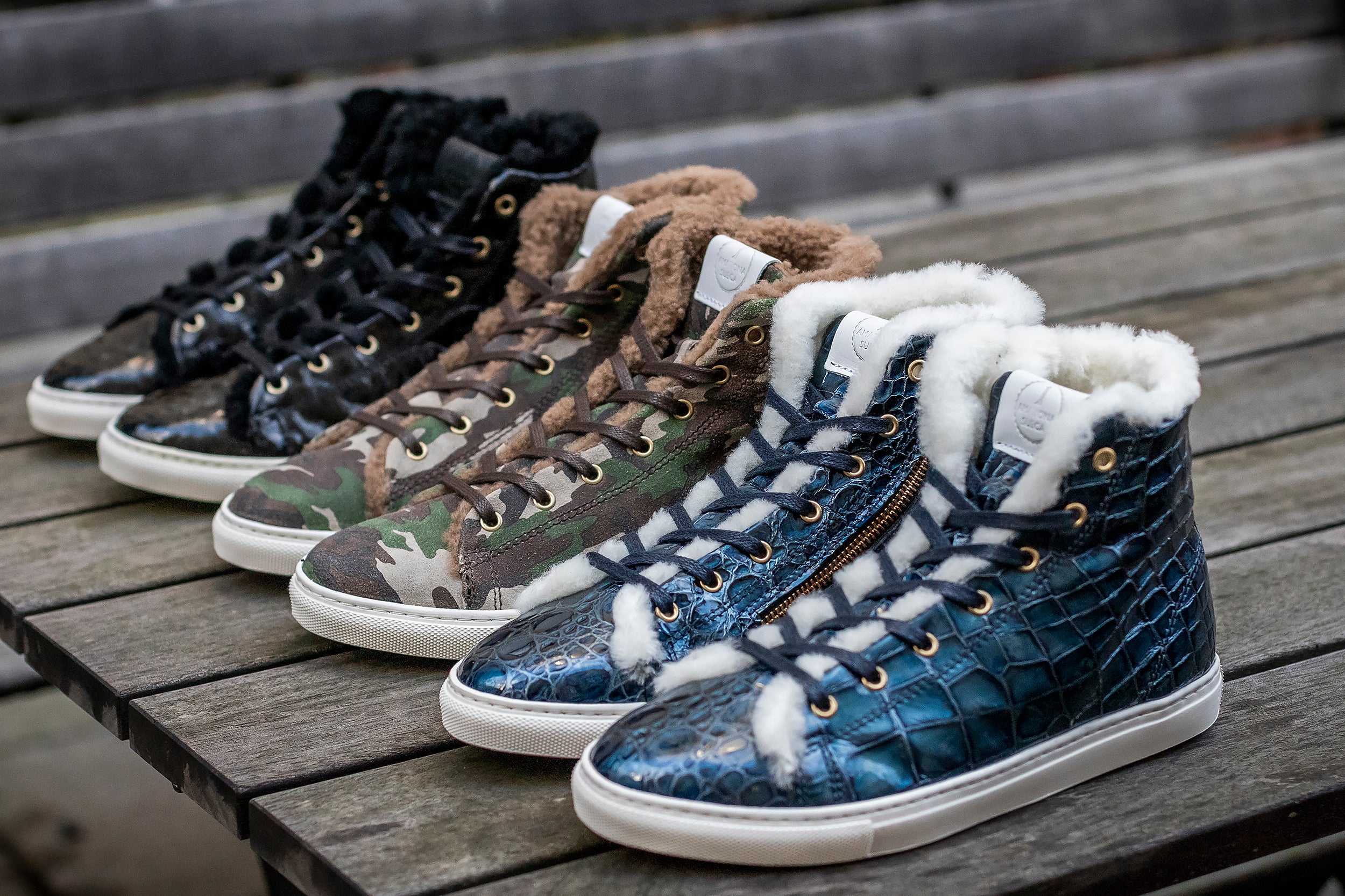 Shearling Lined High Top Sneakers - Camouflage Suede