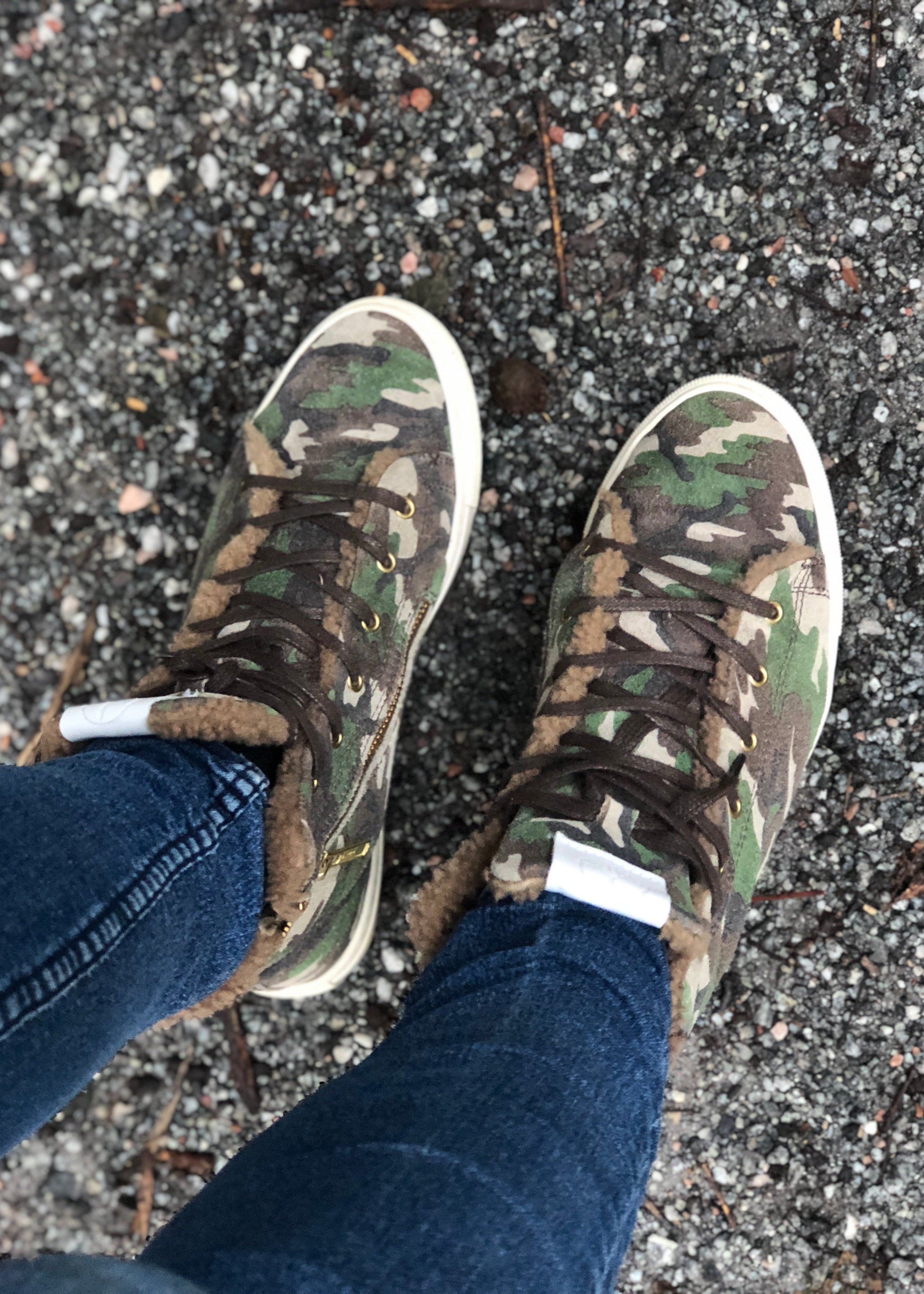 Shearling Lined High Top Sneakers - Camouflage Suede