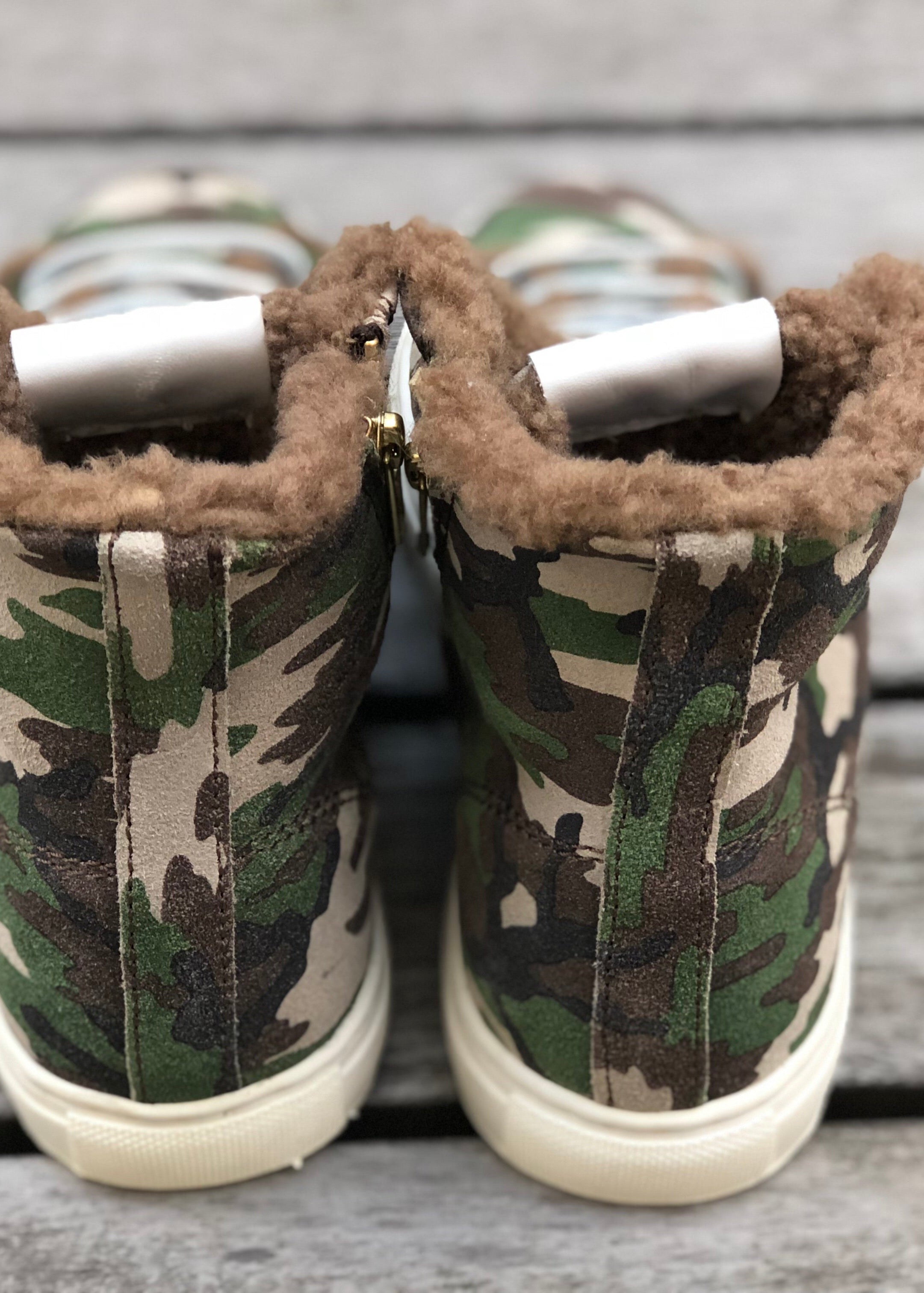 Shearling Lined High Top Sneakers - Camouflage Suede