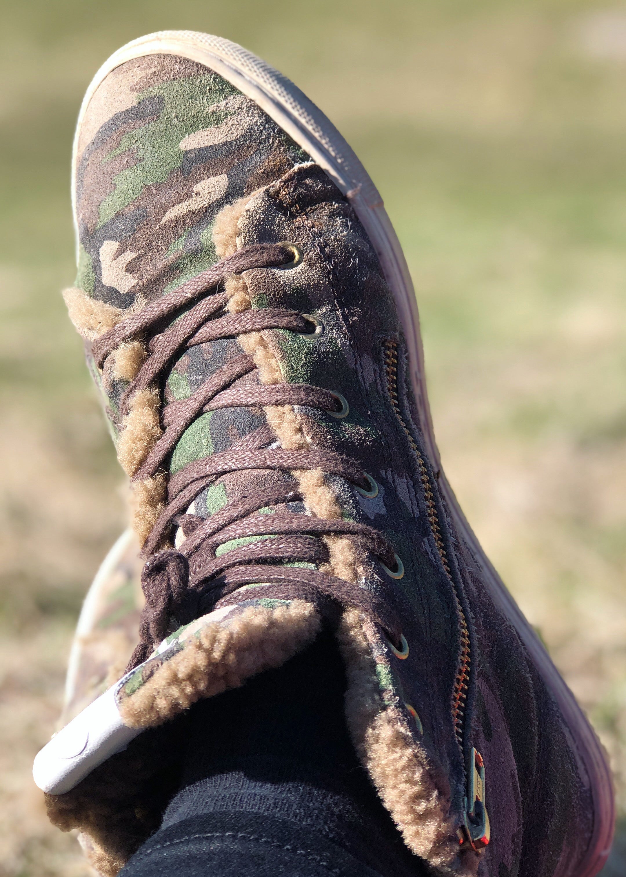 Shearling Lined High Top Sneakers - Camouflage Suede