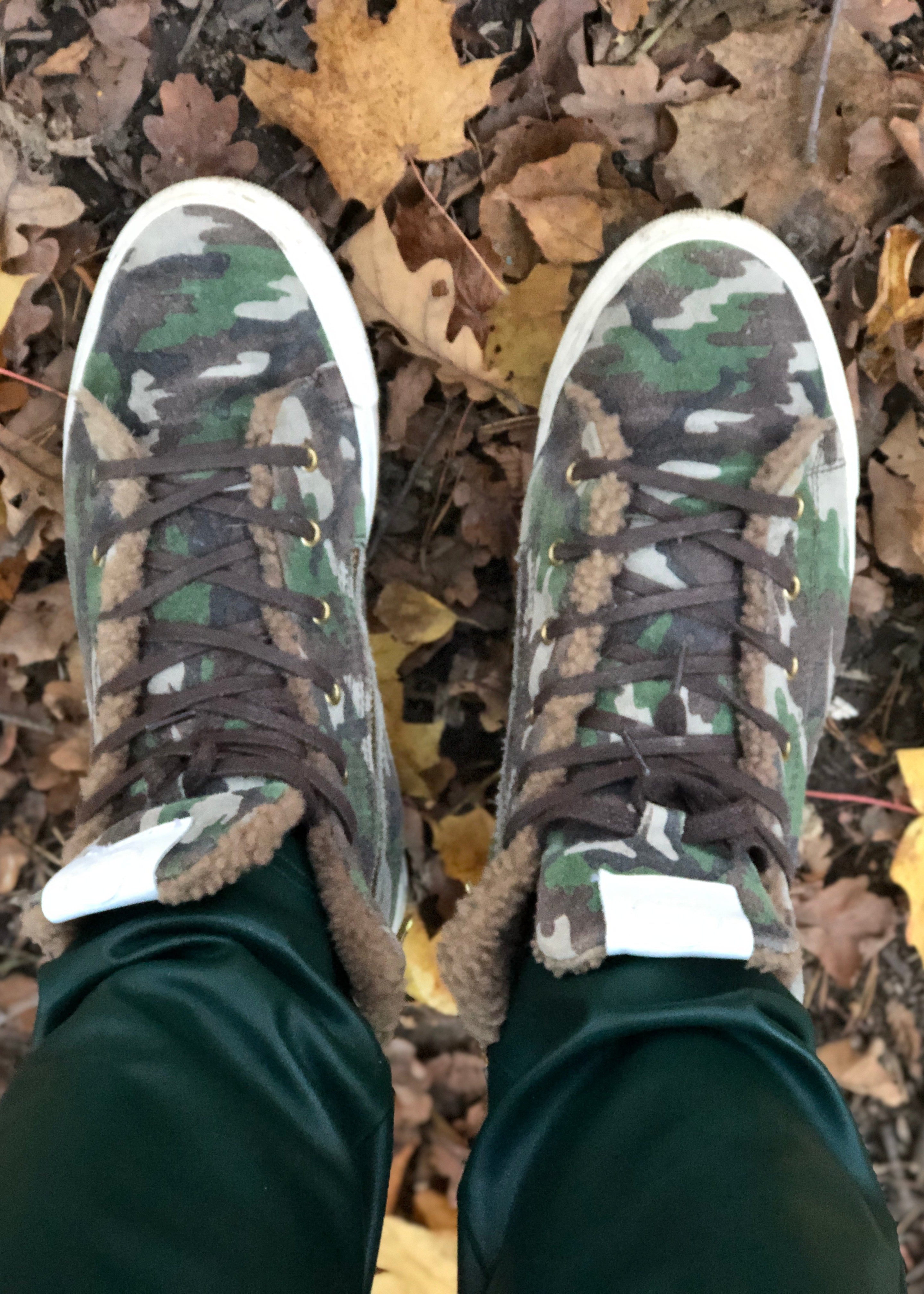 Shearling Lined High Top Sneakers - Camouflage Suede
