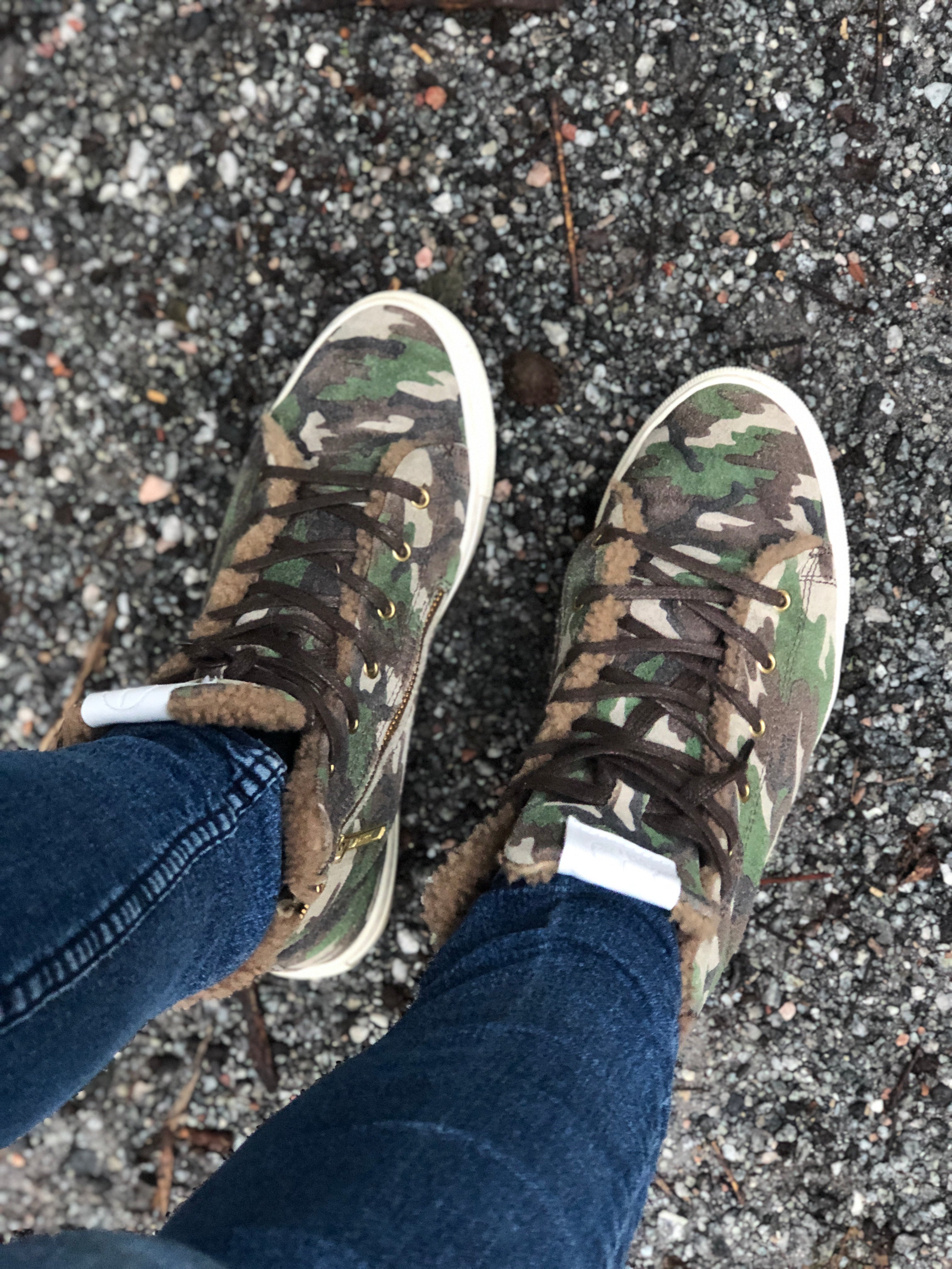 Shearling Lined High Top Sneakers - Camouflage Suede