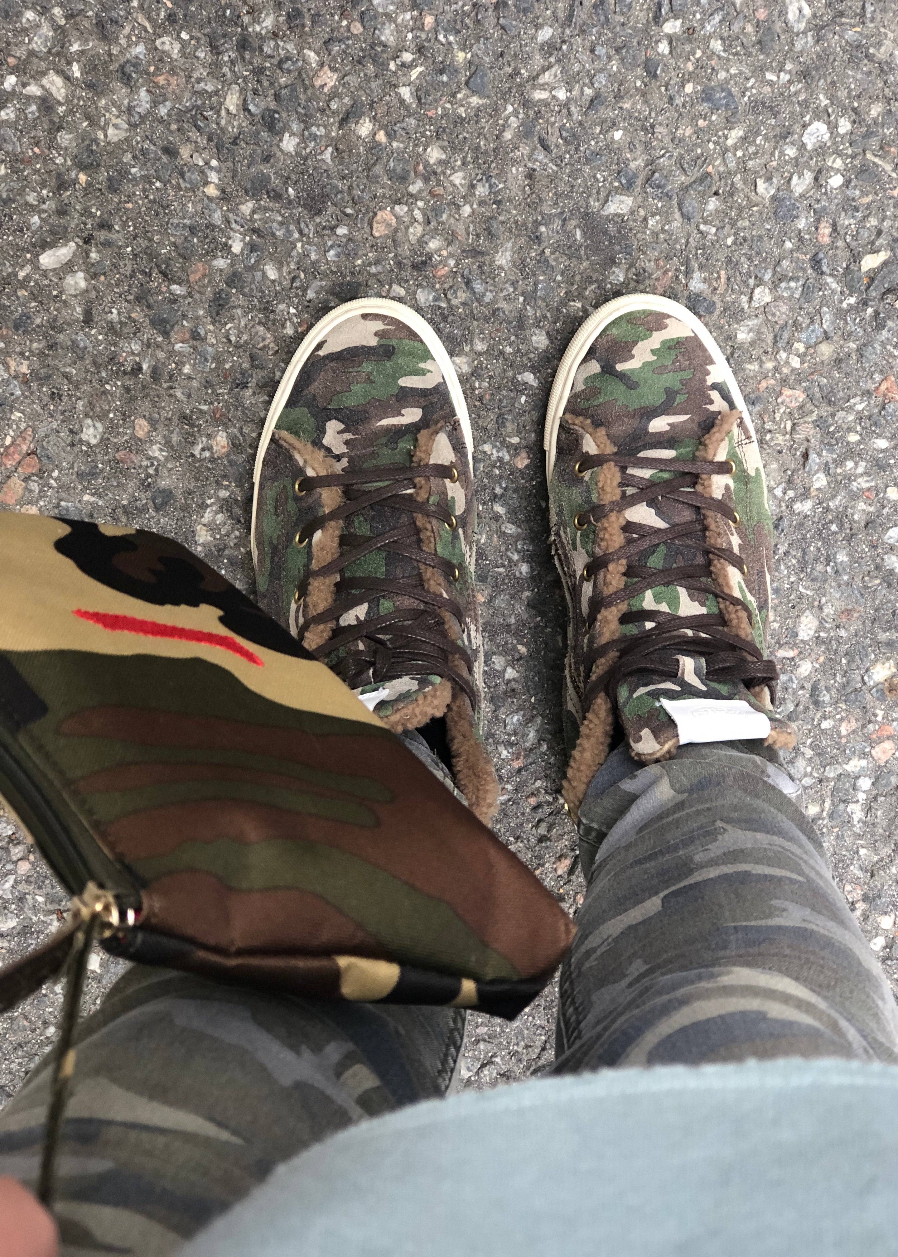Shearling Lined High Top Sneakers - Camouflage Suede