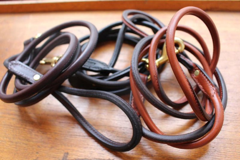 Rolled Leather Dog Leash in Havanna