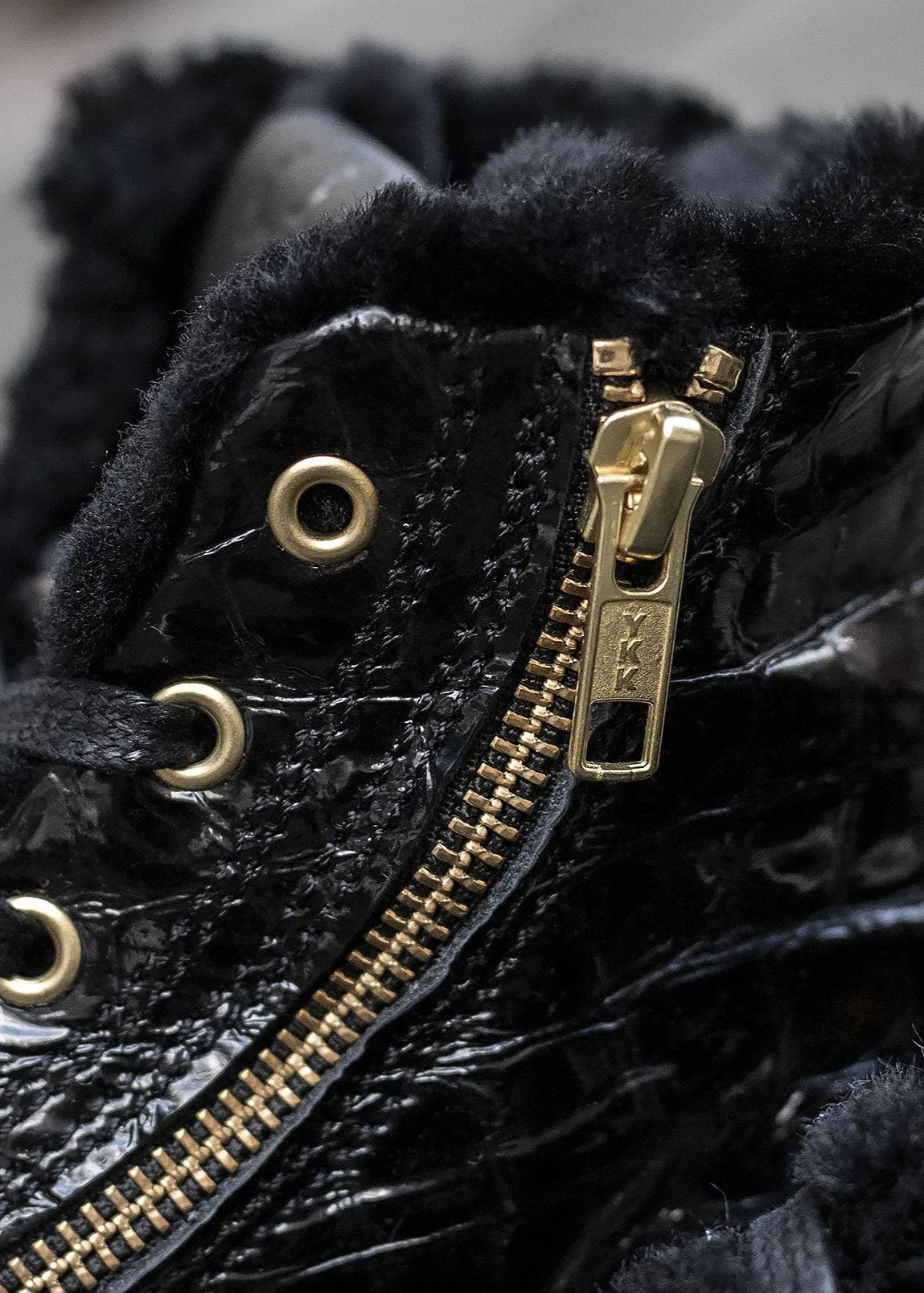 Shearling Lined High Top Sneakers – Black Croco Gloss