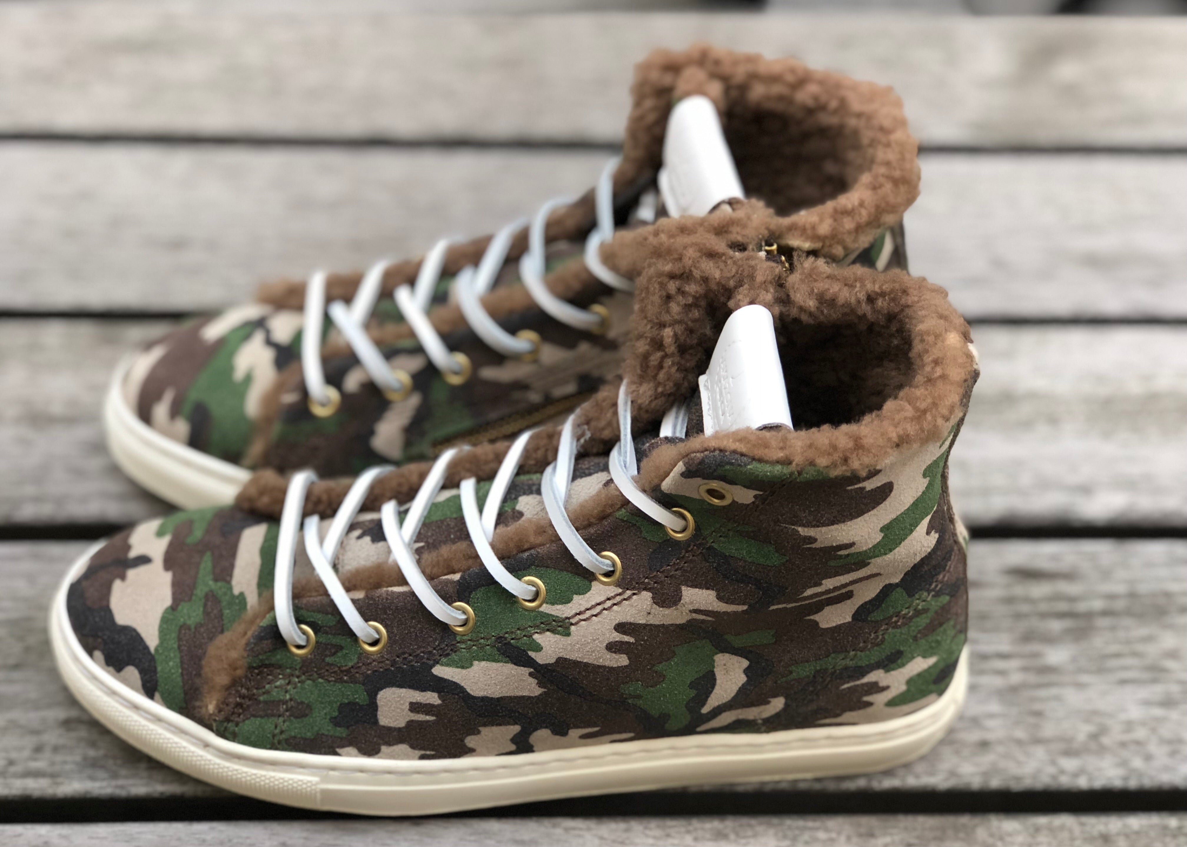 Shearling Lined High Top Sneakers - Camouflage Suede